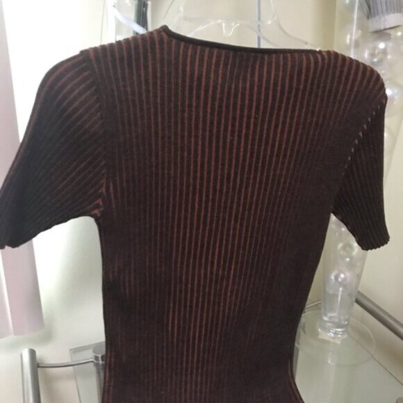AKRIS Punto Wool Ribbed Stretch Short Sleeve Crew Neck Sweater Top Tunic Knit 10 - Picture 5 of 7